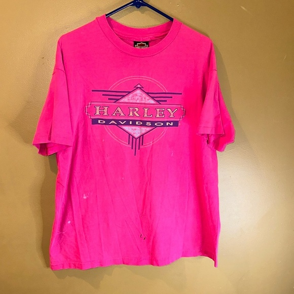 Rare 1994 Vintage HARLEY DAVIDSON Pink SINGLE STITCH Hanes Beefy TShirt SS - Picture 3 of 10
